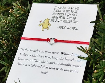 Best Friend Wish Bracelet W/ Winnie the Pooh (Best Friends, Love, Gift for a Friend, Gift, Bracelet, Quote, Pooh, Cute Gift)