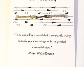 Be Yourself Wish Bracelet W/ Custom Cord (Arrow, Quote, Gift for a Friend, Inspiration, Natural Cord, Direction, Gift, Cute Gift)
