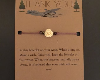 Custom Rose Flower Bracelet W/ Custom Cord (Custom Bracelet, Great Gift Idea, Inexpensive Gift, Custom Greeting Card, Party Favor, Delicate)