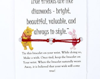 Winnie the Pooh Friendship Wish Bracelet (Piglet, Cute Gift, Gift for Friend, Friendship Quote, Love, Pooh, Honey, Best Friend, Heart Charm)