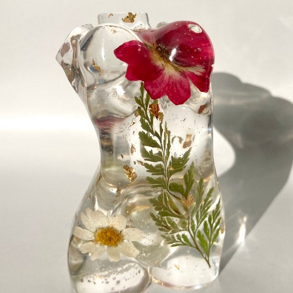 Goddess Body Figure with Pressed Flowers