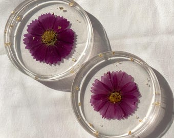 Pressed Flower Resin Coasters | Real Dried Floral Fruit Home Decor Set (Set of 2)