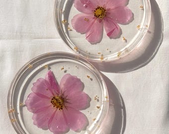 Pressed Flower Resin Coasters | Real Dried Floral Fruit Home Decor Set (Set of 2)