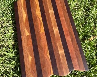 Handmade Wavy Edge End Grain Maple Cherry Walnut Cutting Board, Cheese Serving Board