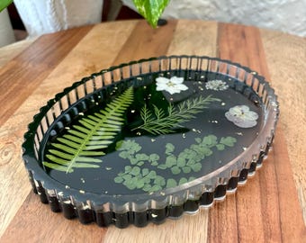 Scalloped Fern & Botanical Handmade Tray | Handmade Jewelry Dish | Pressed Flower Gift