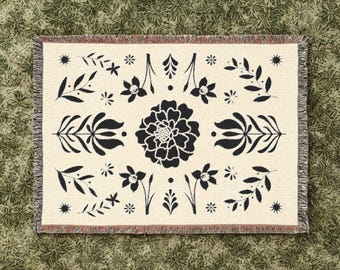 Floral Medallion Woven Blanket | 100% Cotton | Boho Throw | Decorative Tapestry