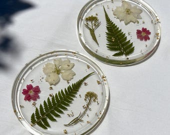 Pressed Flower Resin Coasters | Real Dried Floral Fruit Home Decor Set (Set of 2)