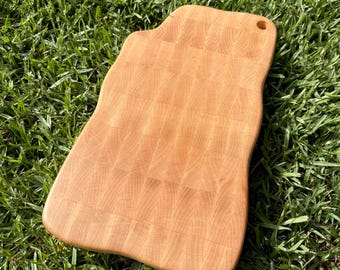 Handmade Maple End Grain Cutting Board, Wavy Edge Prep Board (11.5" x 6.75")