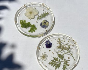 Pressed Flower Resin Coasters | Real Dried Floral Fruit Home Decor Set (Set of 2)