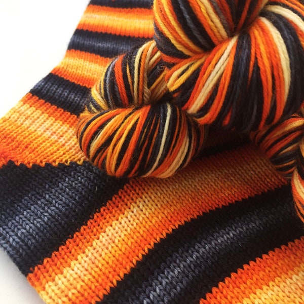 Hand dyed self striping merino sock yarn - Lavastream