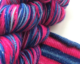 Hand dyed self striping sparkle sock yarn - Bad Wolf