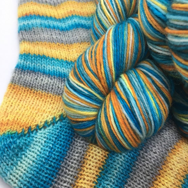 Hand dyed self striping sock yarn - Brain Freeze