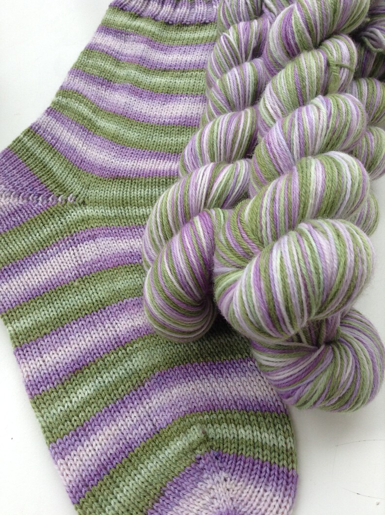 Faerie Dance Hand dyed self striping merino sock yarn