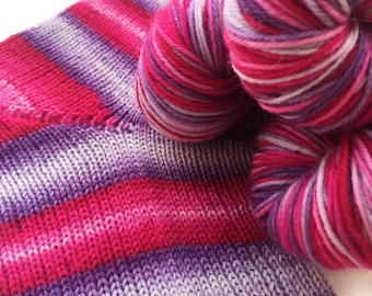 Hand dyed self striping merino sock yarn - Sherbet