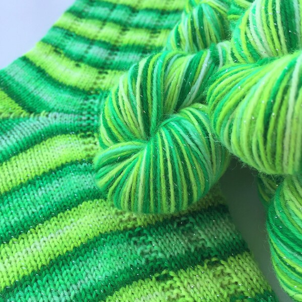 Hand dyed self striping sparkle sock yarn - Something Wicked