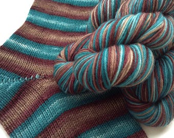 Hand dyed self striping merino sock yarn - The Barrens