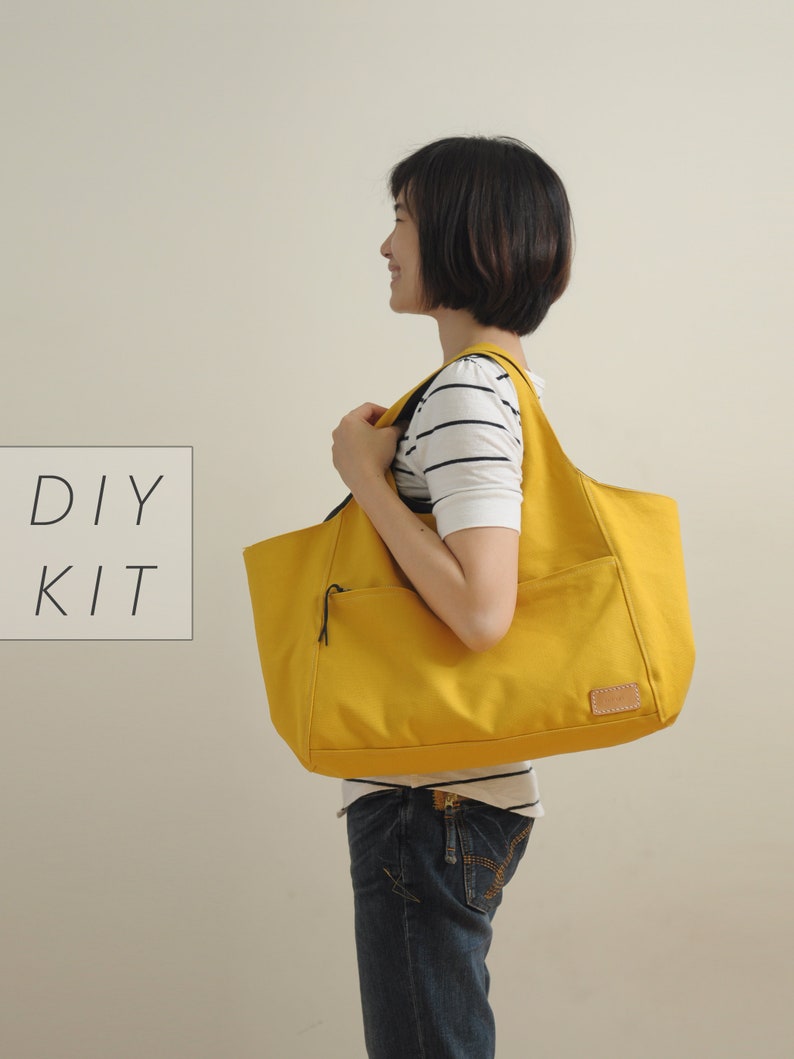 Sunny Day Canvas Bag DIY Kit with Sewing Pattern & Tutorials all the materials included image 1