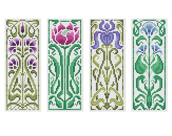 Art Nouveau Bookmarks - Set of 4 - Durene J Cross Stitch Pattern - DJXS2308