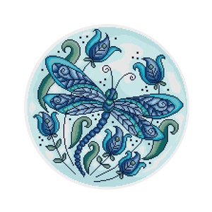 Dragonfly Among Flowers - Durene J Cross Stitch Pattern - DJXS2322