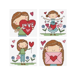 With Love - Set van 4 - Durene J-kruissteekpatroon - DJXS2468