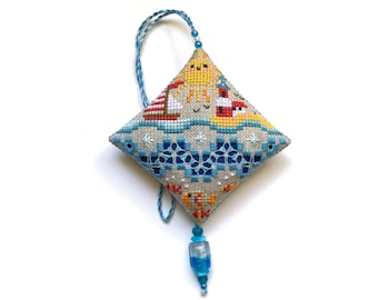 Summer Sea Ornament - Cross Stitch And Hardanger Pattern - Durene J Cross Stitch - DJE1058