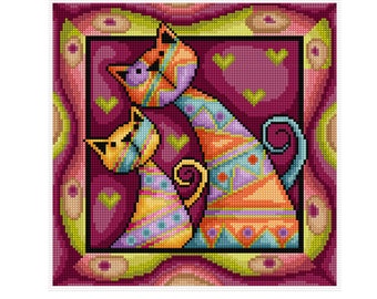 Square Patterned Cats 2 - Durene J Cross Stitch Pattern - DJXS2485