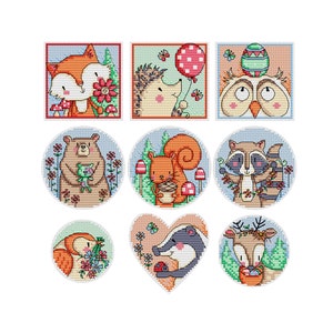 Spring Woodland Animals - Set van 9 - Durene J-kruissteekpatroon - DJXS2410