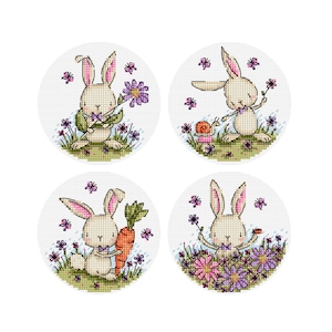 Spring Bunnies - Set of 4 - Durene J Cross Stitch Pattern - DJXS2355