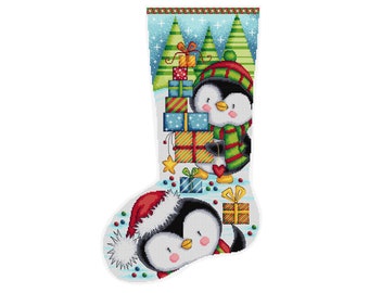 Penguin Kerstsok - Durene J Kruissteekpatroon - DJXS2339