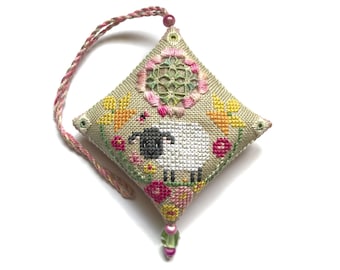 Spring Sheep Ornament - Cross Stitch And Hardanger Pattern - Durene J Cross Stitch - DJE1054