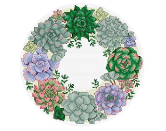 Succulent Wreath - Durene J Cross Stitch Pattern - DJXS2486