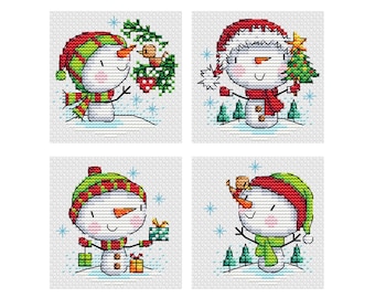 Happy Snowman - Set of 4 - Durene J Cross Stitch - DJXS2458