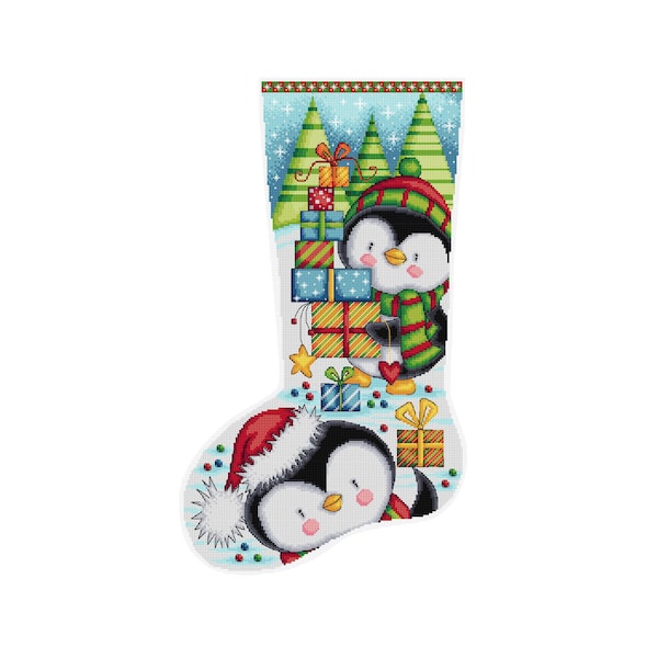 Penguin Christmas Stocking - Durene J Cross Stitch Pattern - DJXS2339