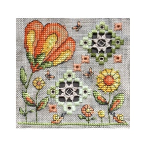 Snails and Flowers - Cross Stitch And Hardanger Pattern - Durene J Cross Stitch - DJE1043