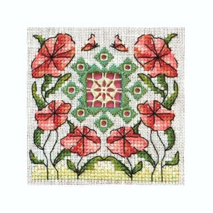 Roze en rode bloemen - kruissteek- en hardangerpatroon - Durene J Cross Stitch - DJE1052
