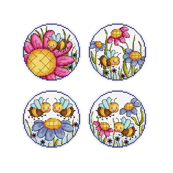 Bienen und Blumen - 4er Set - Durene J Kreuzstichmuster - DJXS2365