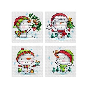 Happy Snowman - Set of 4 - Durene J Cross Stitch - DJXS2458