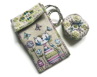 cat scissor case and fob - Cross Stitch And Hardanger Pattern - Durene J Cross Stitch - DJE1025