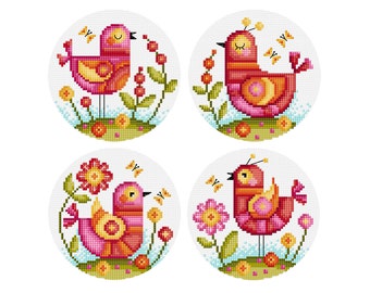 Bright Birds - Set Of 4 - Durene J Cross Stitch Pattern - DJXS2368