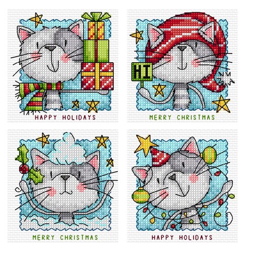 Cat's Christmas Set of 4 Durene J Cross Stitch Etsy