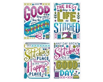 Stitcher's Sayings - Set of 4 - Durene J Cross Stitch Pattern - DJXS2442