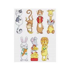 Bladwijzer dieren - Set van 7 - Durene J-kruissteekpatroon - DJXS2359