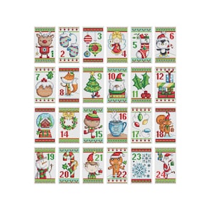 Calendrier de l'Avent de Noël - Lot de 24 - Durene J, motif point de croix - DJXS2429