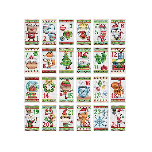 Calendrier de l'Avent de Noël - Lot de 24 - Durene J Cross Stitch Pattern - DJXS2429