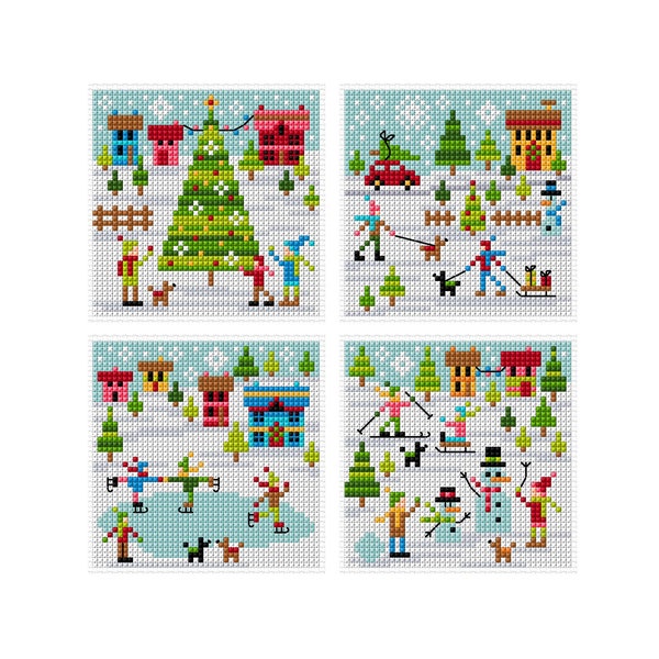 Christmas Time - Set of 4 - Durene J Cross Stitch Pattern - DJXS2435