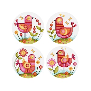 Oiseaux lumineux - Lot de 4 - Motif point de croix Durene J - DJXS2368