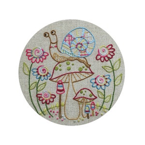 Snail on a Mushroom - Durene J Embroidery Pattern - DJE1033