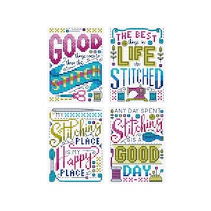 Stitcher's Sayings - Set of 4 - Durene J Cross Stitch Pattern - DJXS2442