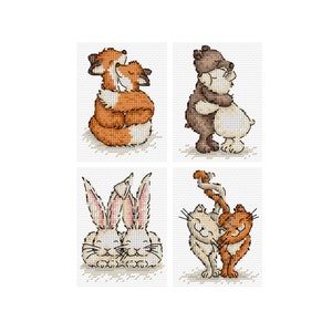 Coccole con gli animali - Set di 4 - Schema punto croce Durene J - DJXS2469