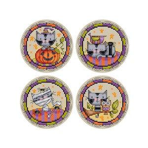 Halloween cat - set of 4 - Durene J Cross Stitch patterns - DJXS2377